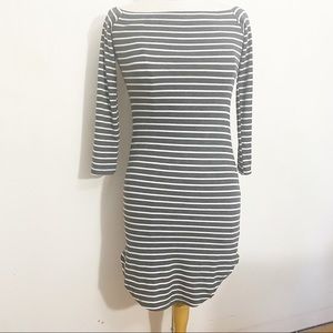 OHCONCEPT rib boat neck on/off shoulder mini dress gray & white stripe M